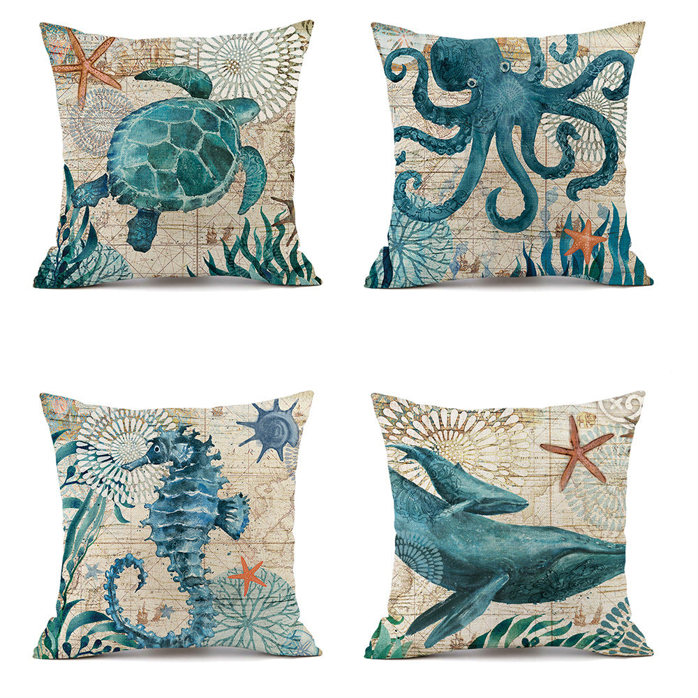 Coastal Sea Life Throw Pillow Covers, Starfish Shell Cushion Covers