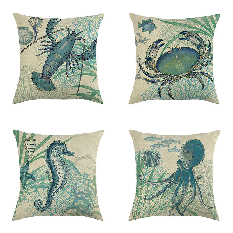 Coastal Sea Life Throw Pillow Covers, Starfish Shell Cushion Covers