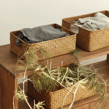 Large Woven Seagrass Storage Basket - Natural Decor Organizer Bin
