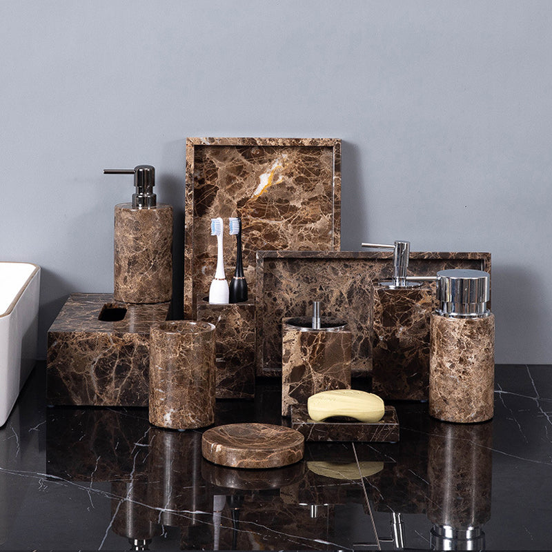 Dark Marble Bathroom Accessories Set Brown Luxury Soap & Tray
