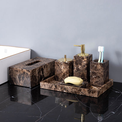 Dark Marble Bathroom Accessories Set Brown Luxury Soap & Tray