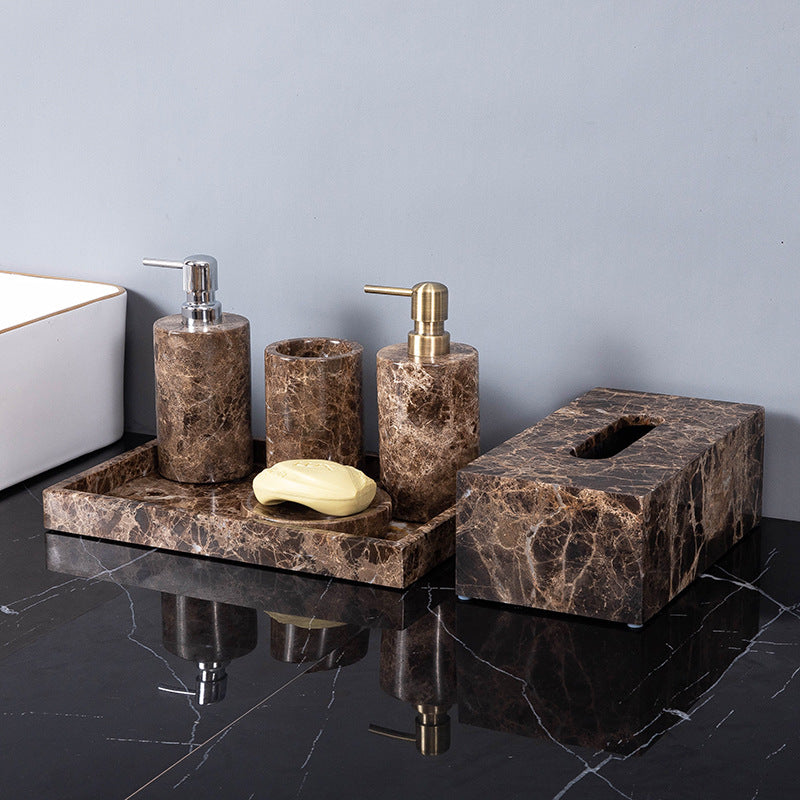 Dark Marble Bathroom Accessories Set Brown Luxury Soap & Tray
