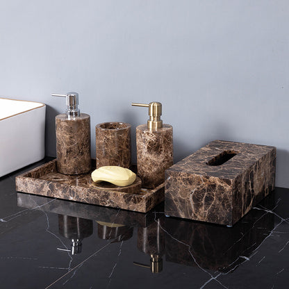 Dark Marble Bathroom Accessories Set Brown Luxury Soap & Tray