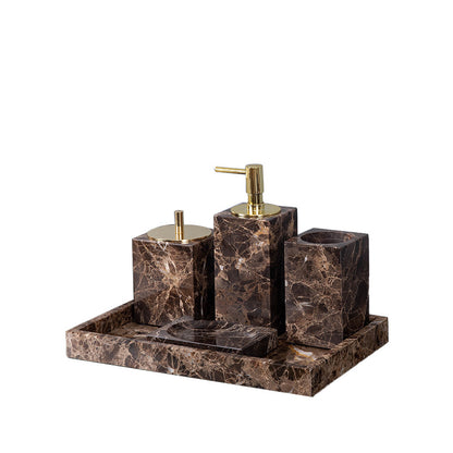 Dark Marble Bathroom Accessories Set Brown Luxury Soap & Tray
