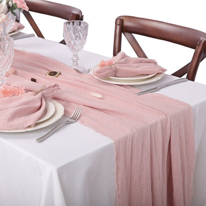 Retro Gauze Cotton Table Runner, Dusty Pink Cheesecloth