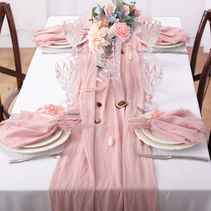Retro Gauze Cotton Table Runner, Dusty Pink Cheesecloth