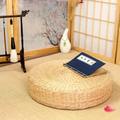 Handwoven Straw Round Floor Pouf — Tatami Meditation Cushion 40cm