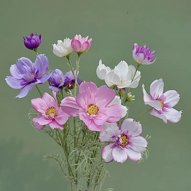 Artificial Cosmos Flower Stem — 4-Fork Faux Silk Wildflower