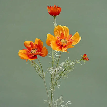 Artificial Cosmos Flower Stem — 4-Fork Faux Silk Wildflower