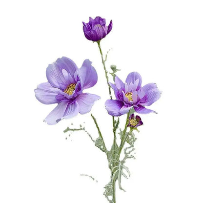 Artificial Cosmos Flower Stem — 4-Fork Faux Silk Wildflower