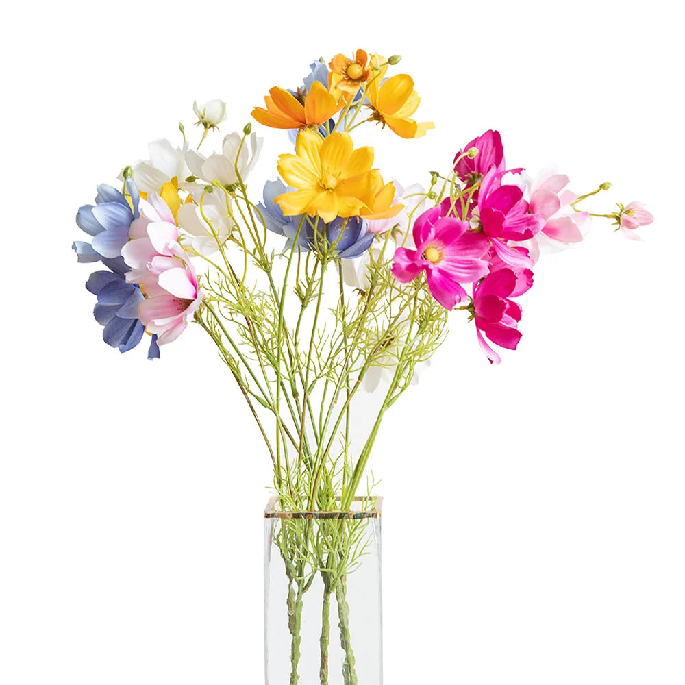 Artificial Cosmos Flowers Branch — Faux Silk Wildflower Stem