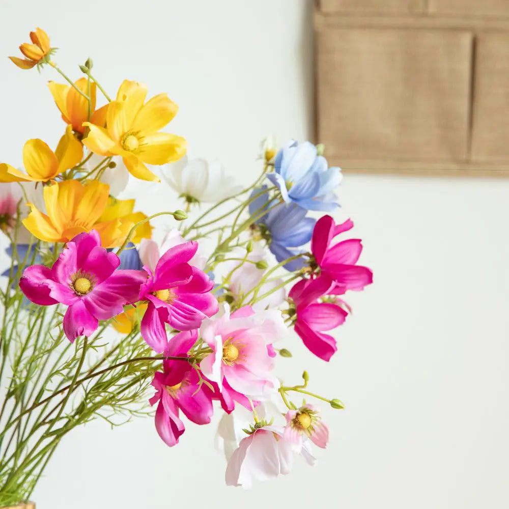 Artificial Cosmos Flowers Branch — Faux Silk Wildflower Stem