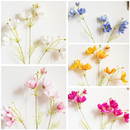 Artificial Cosmos Flowers Branch — Faux Silk Wildflower Stem