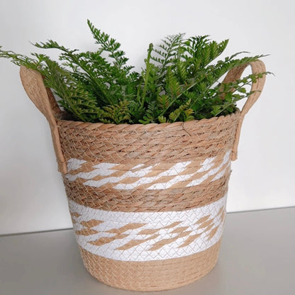 Woven Straw Planter Basket - Natural Plant Pot Cover with Handles