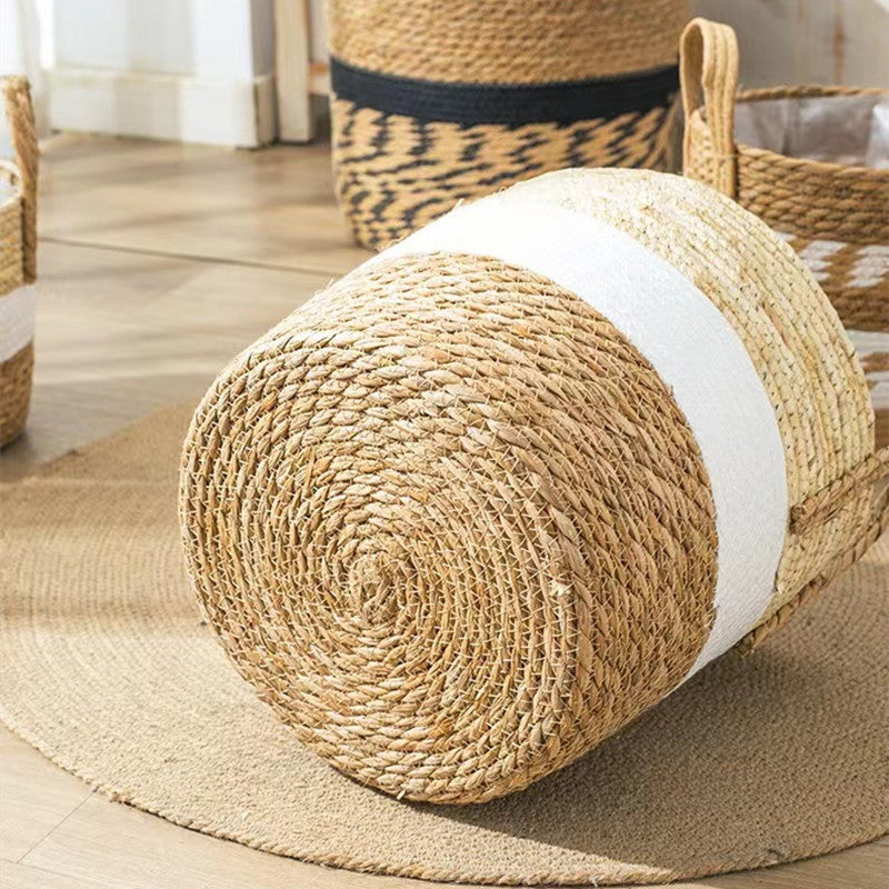 Woven Straw Planter Basket - Natural Plant Pot Cover with Handles