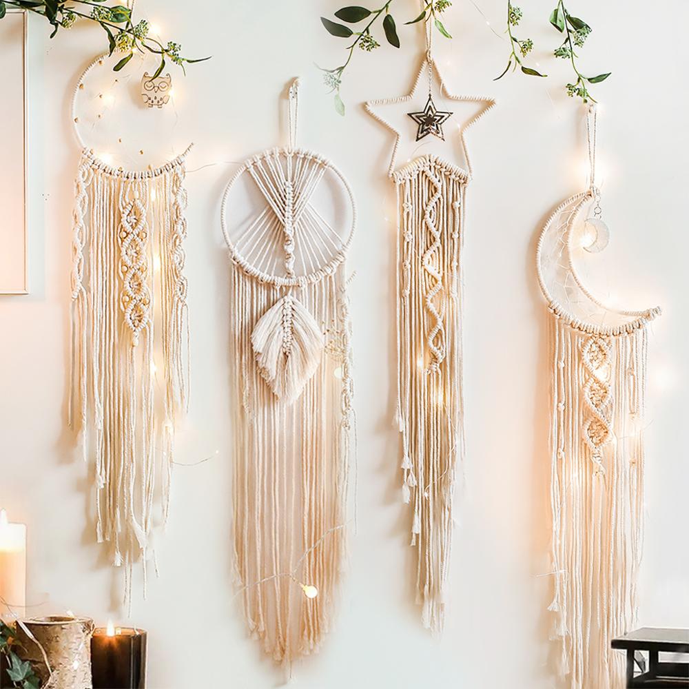 Macrame Moon Dream Catcher — Boho Crescent Wall Hanging Decor