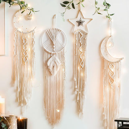 Macrame Moon Dream Catcher — Boho Crescent Wall Hanging Decor