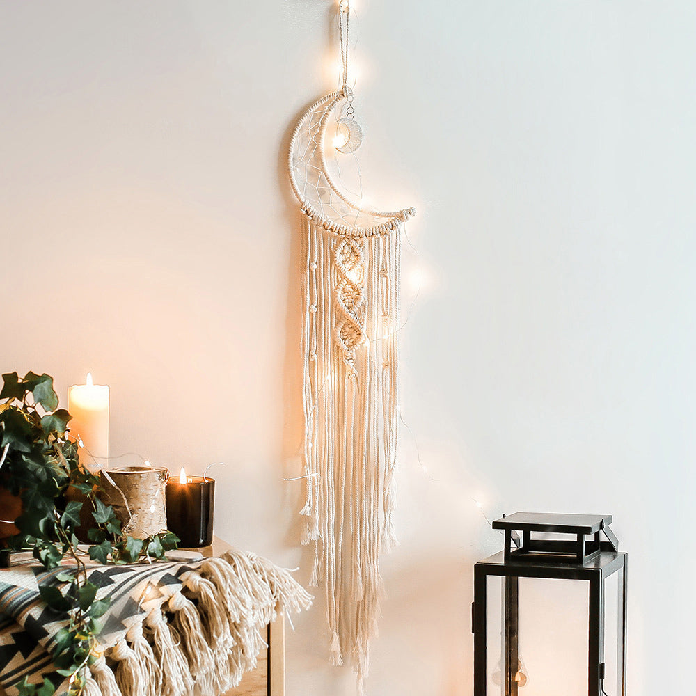 Macrame Moon Dream Catcher — Boho Crescent Wall Hanging Decor