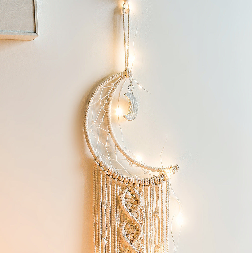 Macrame Moon Dream Catcher — Boho Crescent Wall Hanging Decor