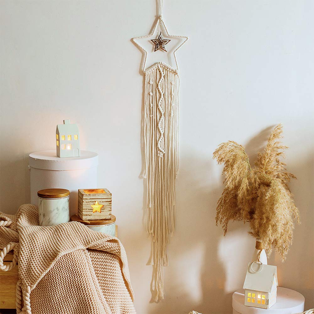 Macrame Moon Dream Catcher — Boho Crescent Wall Hanging Decor