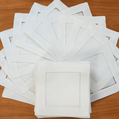 Set of 12 Hemstitch Cocktail Napkins — Linen Party & Wedding Cloth