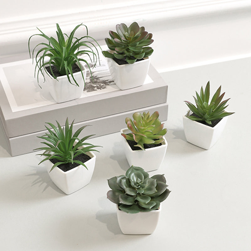 Mini Potted Artificial Succulents, 6-Piece Faux Plant Set in Pots