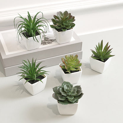 Mini Potted Artificial Succulents, 6-Piece Faux Plant Set in Pots