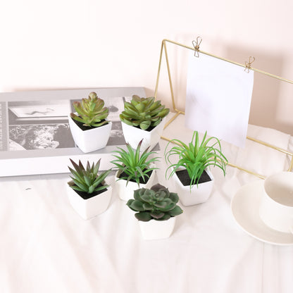 Mini Potted Artificial Succulents, 6-Piece Faux Plant Set in Pots