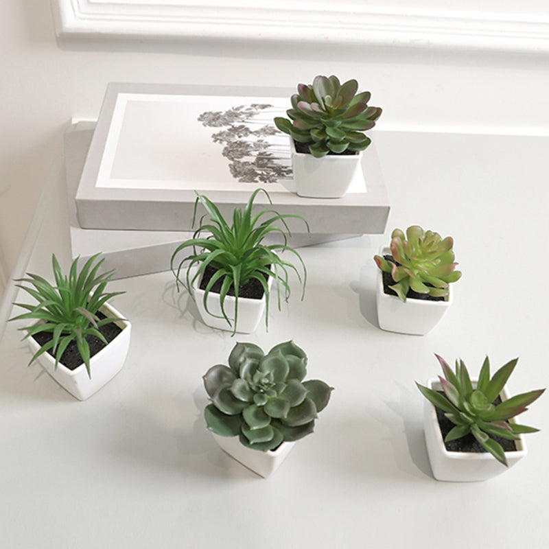 Mini Potted Artificial Succulents, 6-Piece Faux Plant Set in Pots