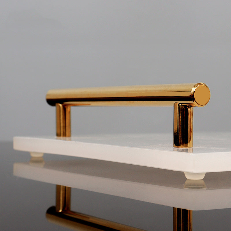 White Onyx Bathroom Accessories Set Gold Trim Luxury Vanity
