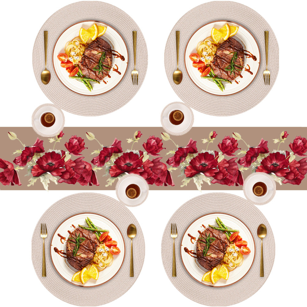 Braided Edge Round Placemats Set of 6 — 34cm Woven Table Mats