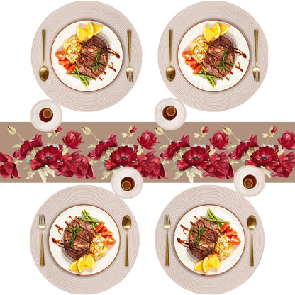 Braided Edge Round Placemats Set of 6 — 34cm Woven Table Mats