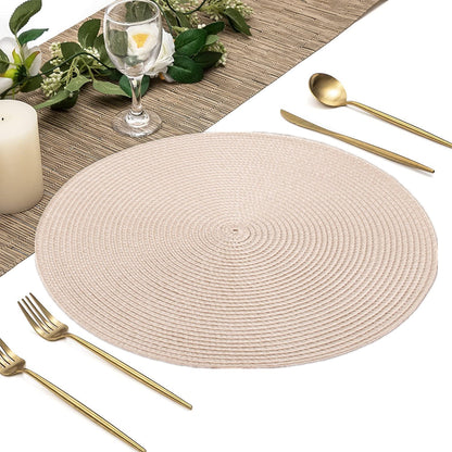Braided Edge Round Placemats Set of 6 — 34cm Woven Table Mats