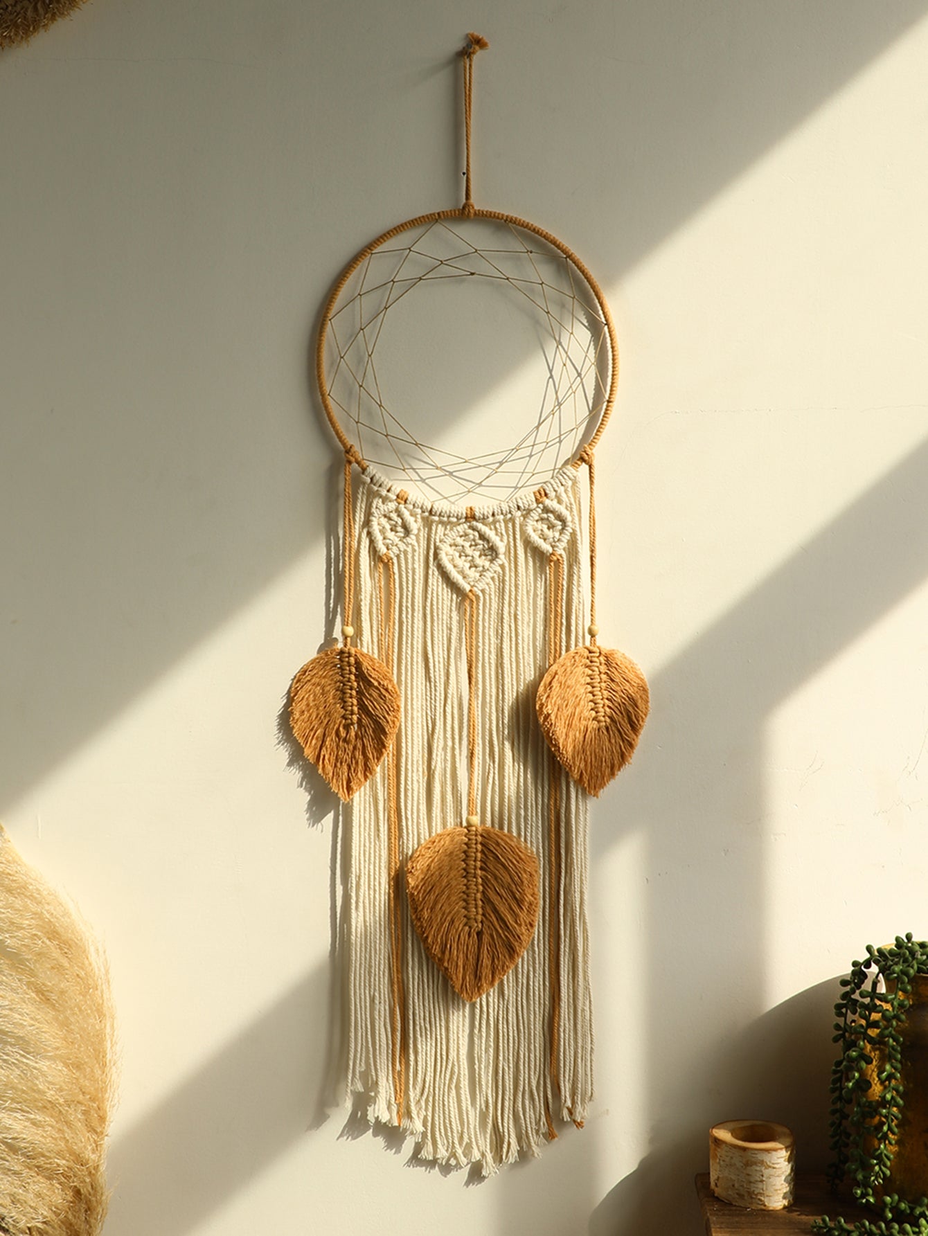 Macrame Dream Catcher, Boho Leaf Tassel Wall Hanging Decor