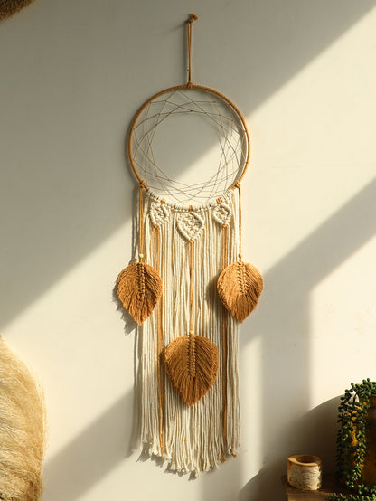 Macrame Dream Catcher, Boho Leaf Tassel Wall Hanging Decor