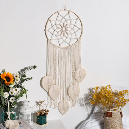 Macrame Dream Catcher, Boho Leaf Tassel Wall Hanging Decor