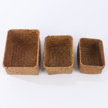 Handmade Seagrass Storage Basket Set - Woven Nesting Organizer Bins