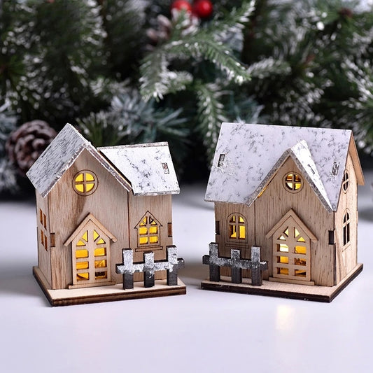 Light-Up Wooden Christmas House — LED Holiday Village Cabin Decoration for Home & Mantel