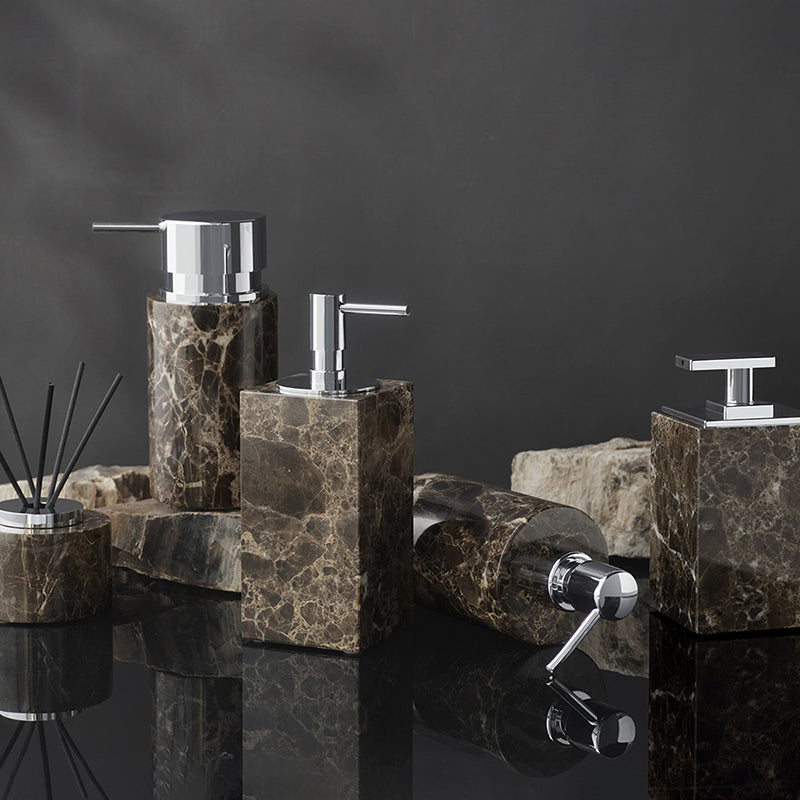 Dark Marble Bathroom Accessories Set Luxury Soap Dispenser & Tray