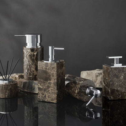 Dark Marble Bathroom Accessories Set Luxury Soap Dispenser & Tray
