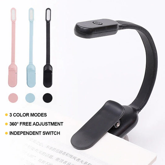 Clip-On Book Light — Rechargeable LED Reading Light with 3 Brightness Modes for Books & Bed