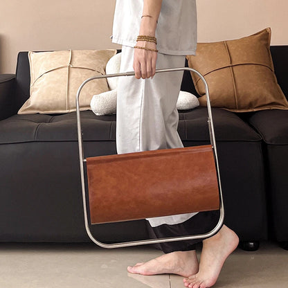 Leather Sling Magazine Rack — Metal Frame Floor Standing Holder