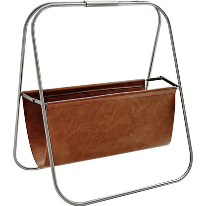 Leather Sling Magazine Rack — Metal Frame Floor Standing Holder