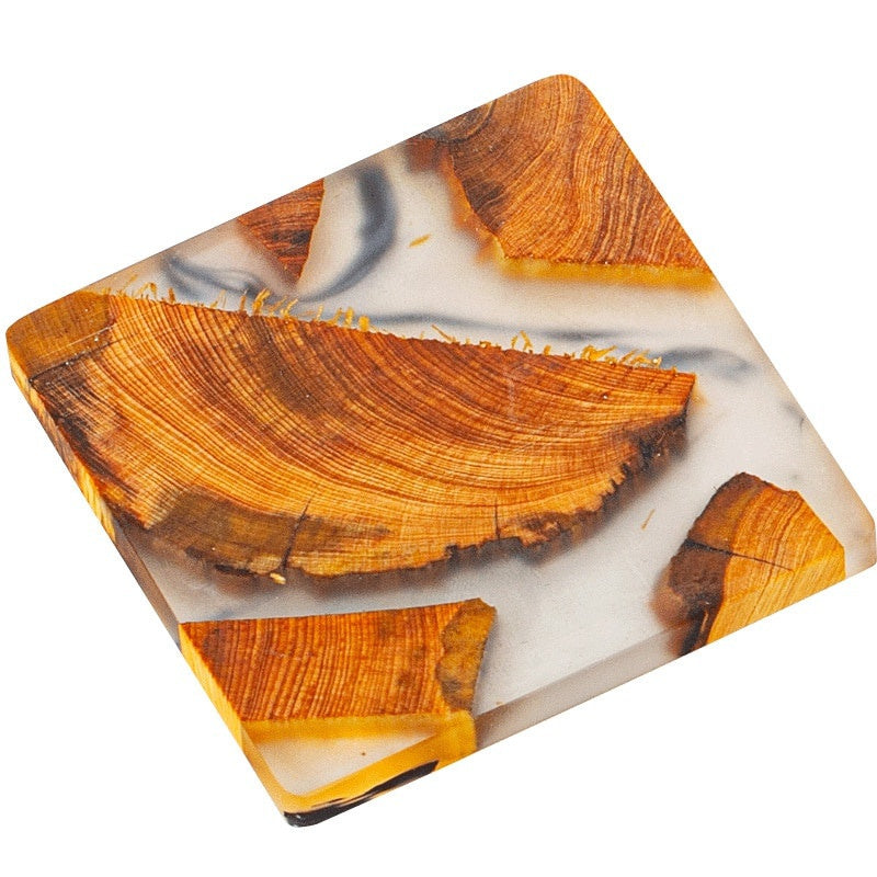 Wood & Resin Coasters - Heat-Resistant Drink Mats with Holder