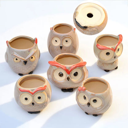 Cute Owl Ceramic Flower Pot - Mini Succulent Planter for Home Office