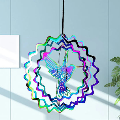 3D Stainless Steel Wind Spinner - Rainbow Hanging Garden Yard Decor