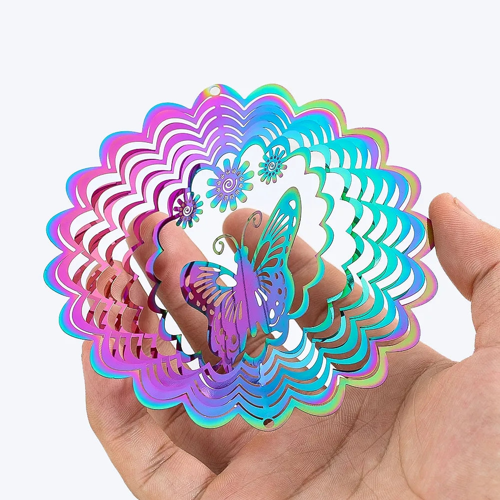 3D Stainless Steel Wind Spinner - Rainbow Hanging Garden Yard Decor
