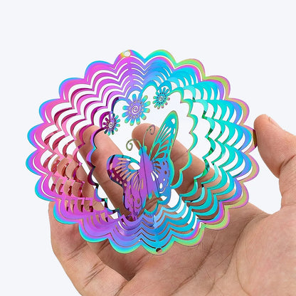 3D Stainless Steel Wind Spinner - Rainbow Hanging Garden Yard Decor