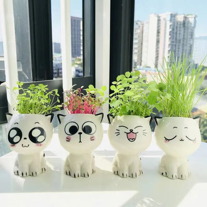 Cute Cat Ceramic Planter - Mini Cartoon Succulent Desk Flower Pot