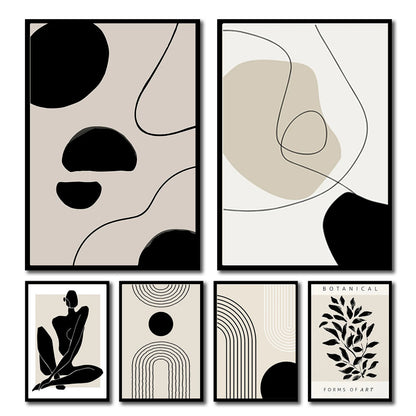 Abstract Boho Canvas Wall Art Set, Beige & Black Line Prints